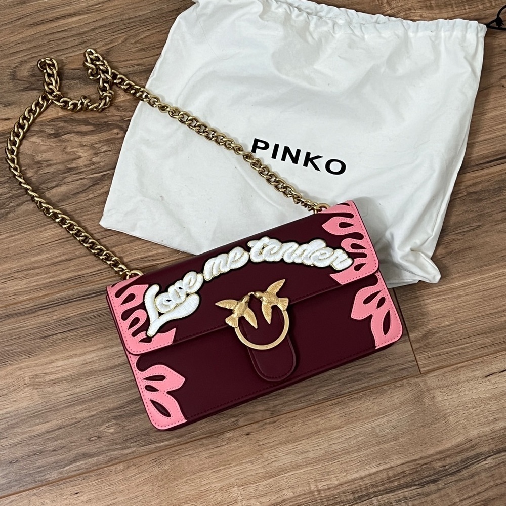 NEW Pinko Burgundy and Pink Bag with Gold Accents - Love Me Tender